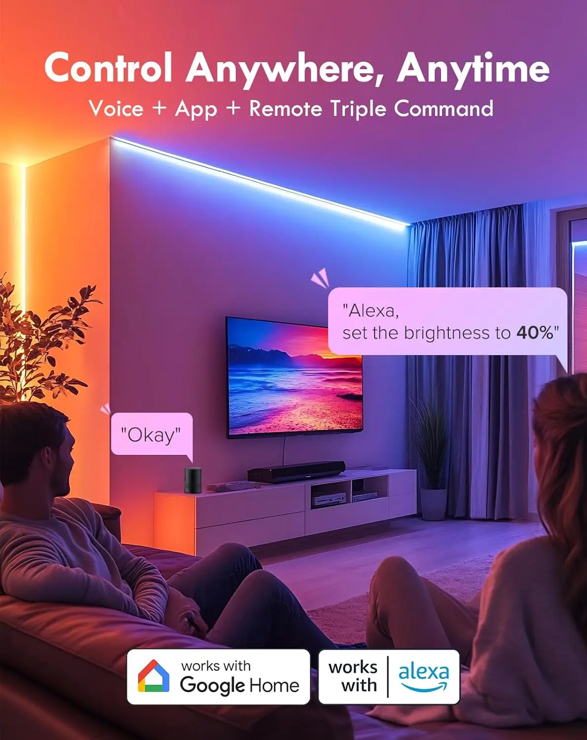 Smart RGBIC LED Neon Rope Light, 24V Color Changing Strip with Alexa & Google Assistant, Waterproof for Home Decor