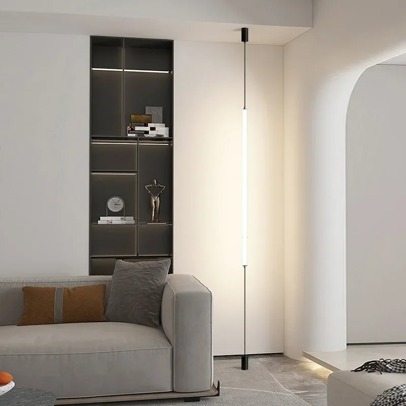 

Italian Designer Minimalism Bedside Floor Lamp LED Acrylic Fireplace Long Line Black Hotel Living Room Home Decor Standing Light