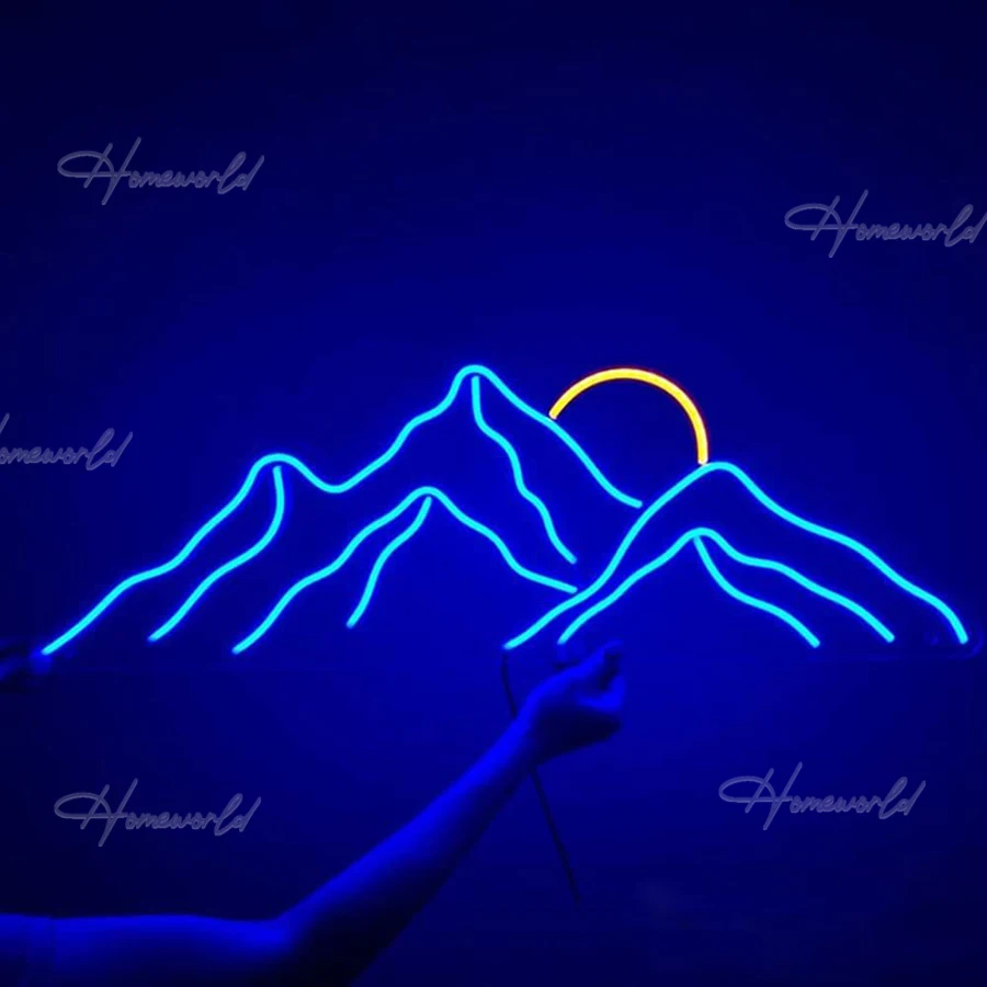 Sunrise Sign Neon Light Mountain and Sun Sunset Modeling Night Lamp LED Decor Room Background Wall Party Bar Size Custom