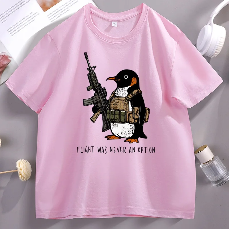 Tactical Penguin Printed T Shirt Cotton Funny Flight Was Never An Option Tee Funny Military Animal T-Shirt Cotton Loose Clothes