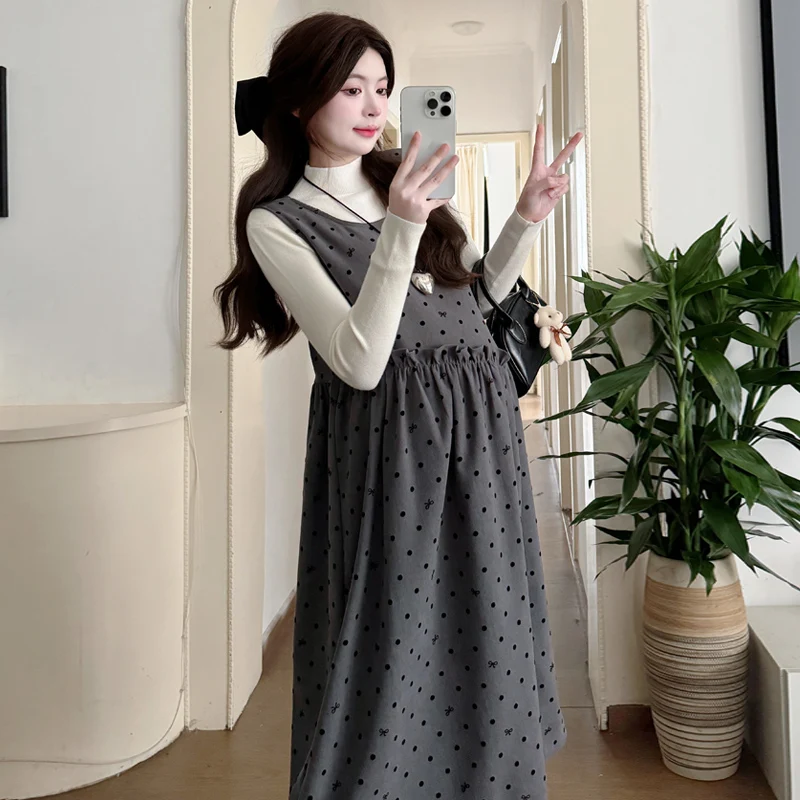 2025 New Arrival for Autumn/Winter Korean Style Maternity Overalls Set - Loose Fit Slimming Plus Size Dresses for Pregnant Women