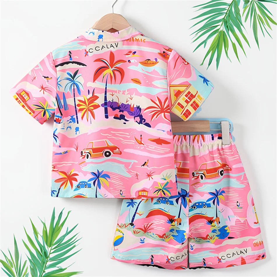 Boys Girls Casual Print Swimsuit Summer Holiday Tourist Shirt Children Bathing Suit Beach Surfing Beachwear Kids Board Shorts