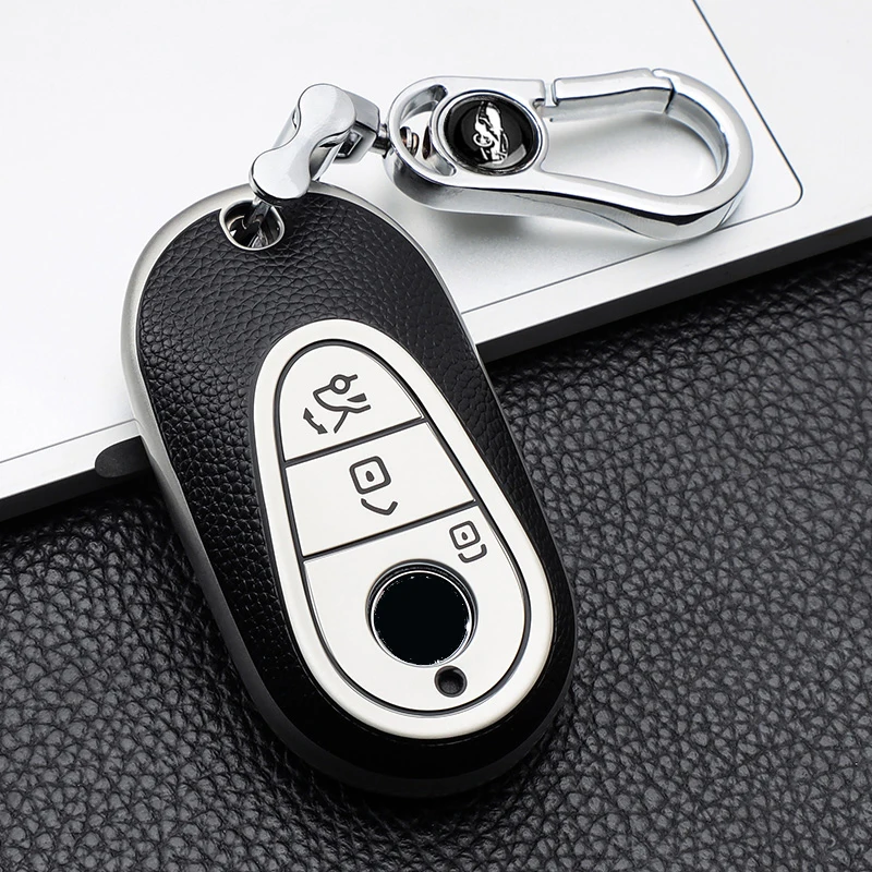 Leather Style Car Remote Key Case Cover Shell For Mercedes Benz 2022 C Class S Class W223 W206 S350 S400 S450 S500 C200 C260