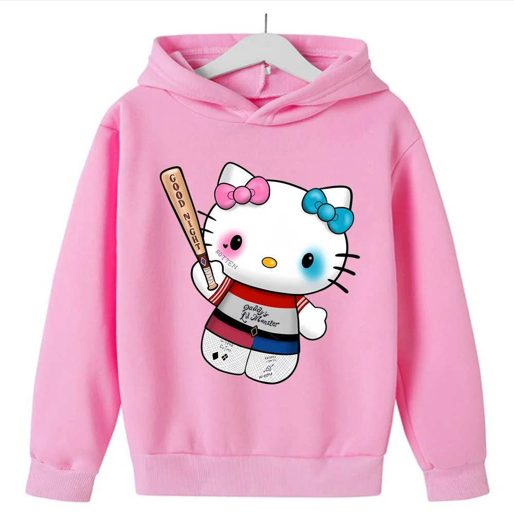 

New Casual Kawaii Hello Kitty Hoodie Kids Clothes Girls Clothing Fashion Baby Boys Clothes Autumn Warm Sweatshirt Children Tops