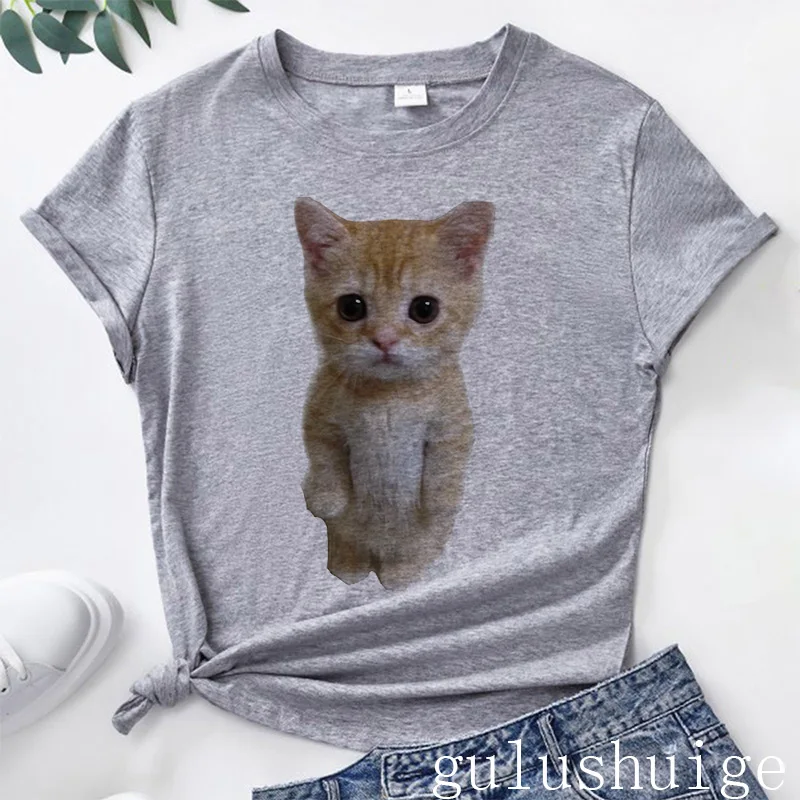 T Shirt Printed Funny Cat Women Kawaii T-shirt Girl Casual Short Sleeve O Neck Top for Summer Female Animal Clothing Tshirt