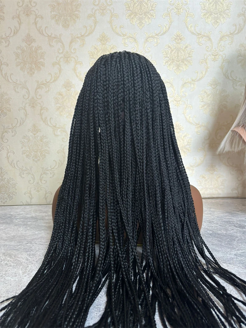 28 inch Synthetic Braided HD Transparent Lace Front Wigs Braiding Wig Black Braid Wig with Baby Hair for Black Women Daily Use