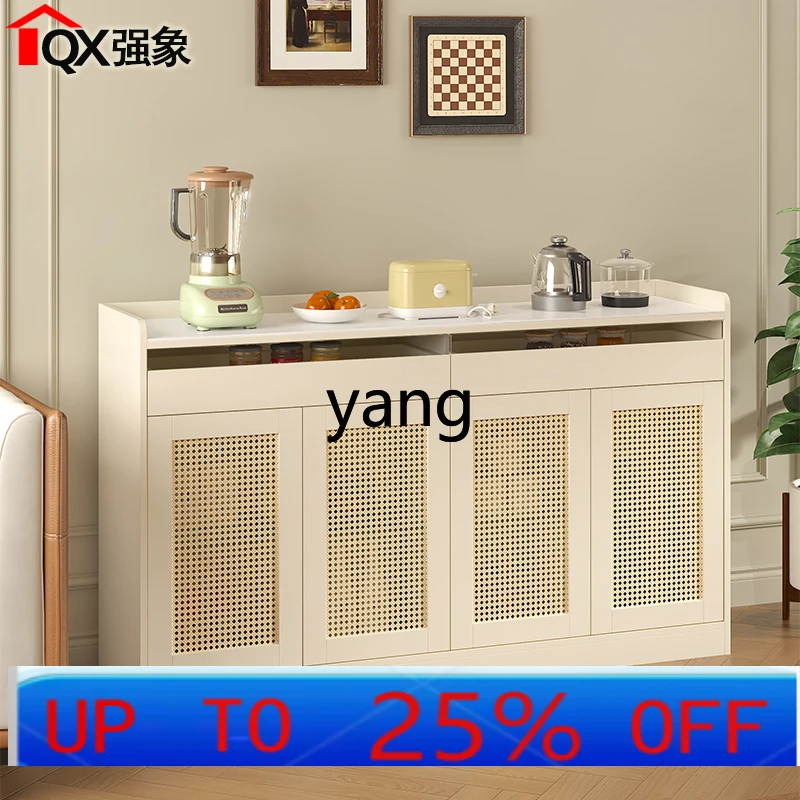 

LHH cream wind imitation rattan woven rock slab dining side cabinet living room tea cabinet kettle integrated
