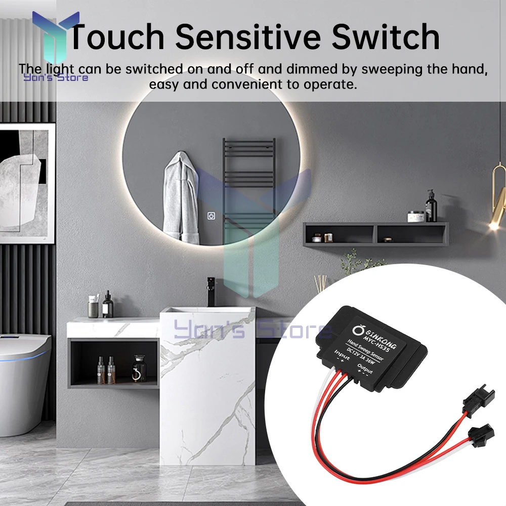 DC12V 3A 36W Bathroom Mirror Switch Touch-Switch Sensor for LED Light Mirror Headlight Intelligent Hand Sweep Sensor Switch