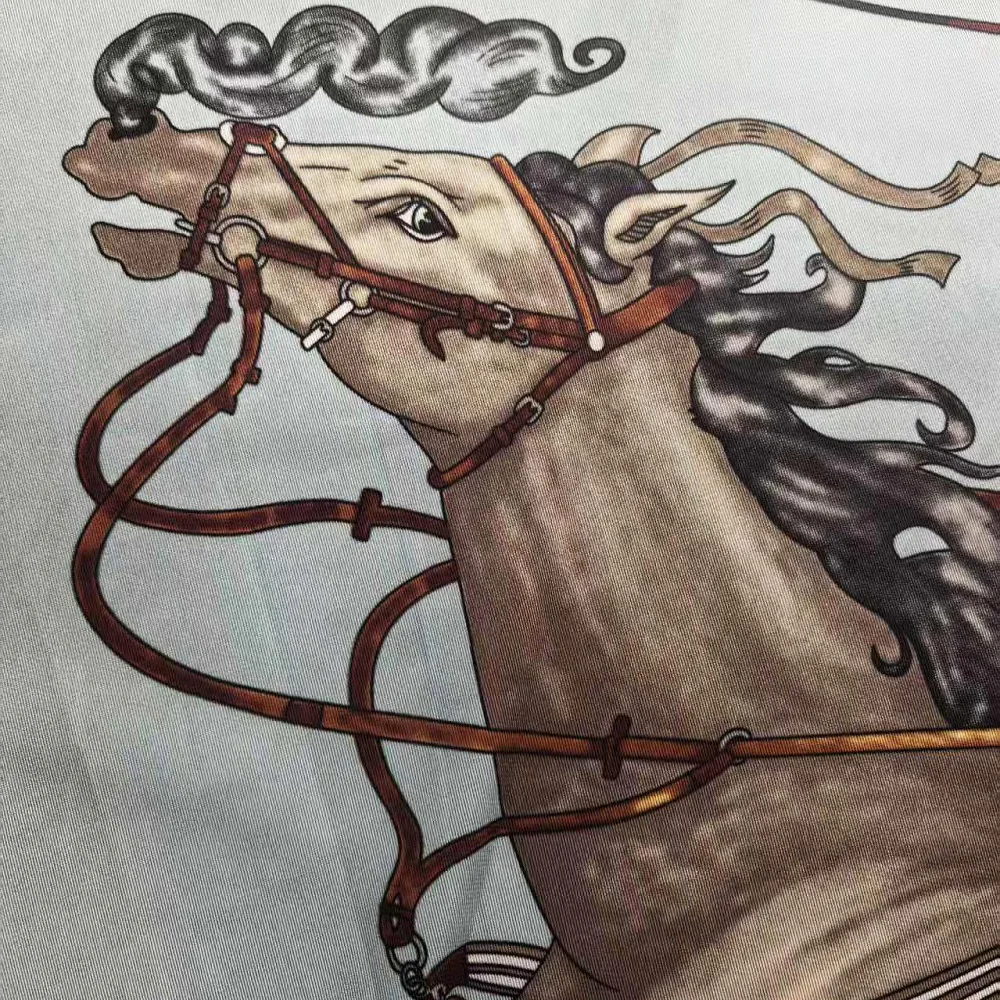 90CM Twill Silk Scarf Luxury Branded Horse Printed Square Scarves Women Hijabs Bandana Foulard Neckerchief Head Scarves image 5