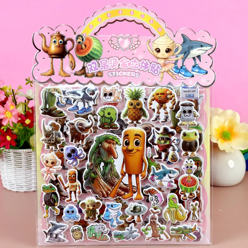 Doppio strato italiano Brainrot Animali 3D Bubble Stickers Impermeabile Tung Tung Tung Saur Adesivo in rilievo Ricompensa Decalcomanie Giocattolo Regalo