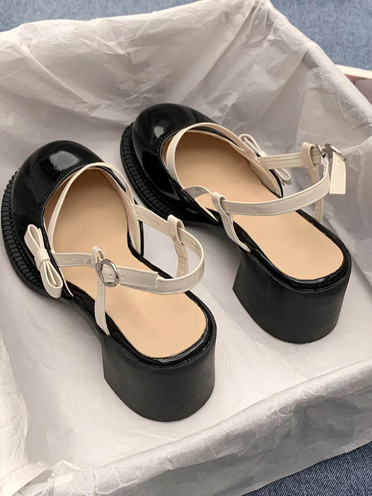 Mary Janes Platform Shoes Buckle Bow Round Toe Sweet Shoes Lolita Hollow Fairy Elegant Sandals Shoes Woman Casual 2022 Summer