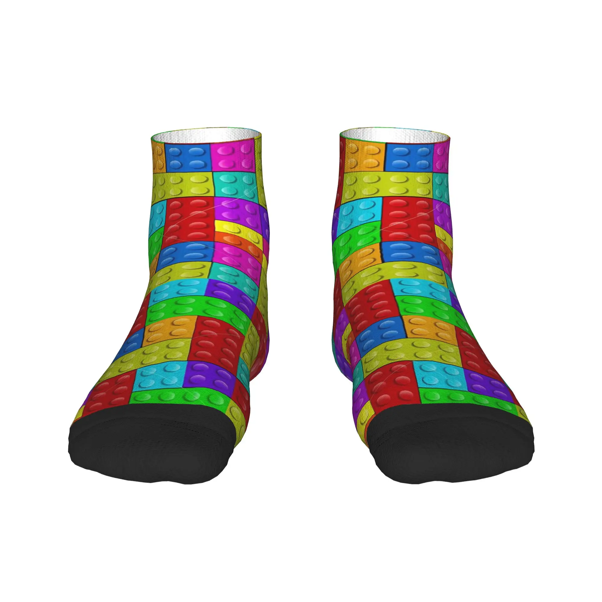 Pastel Candy Building Blocks Pattern Socks Spring Ankle Socks Novelty Men Quality Socks Pattern Outdoor Sports Non Slip Socks