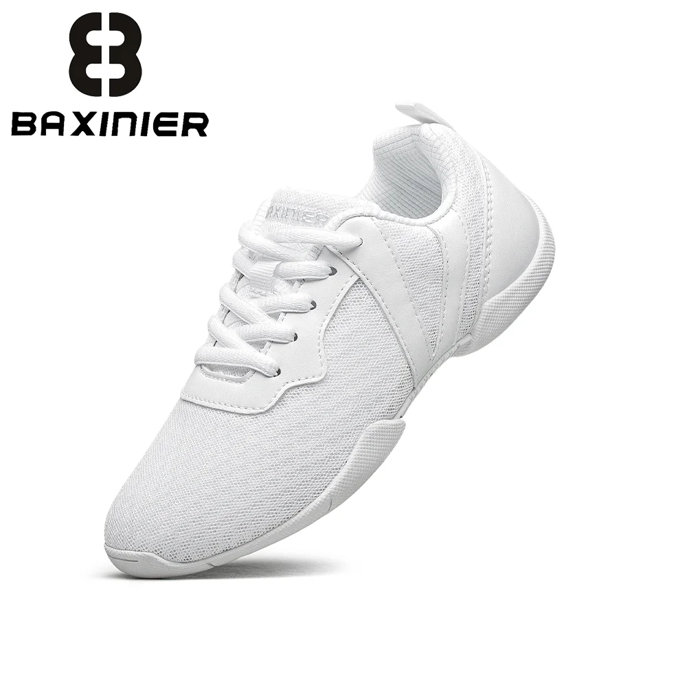 BAXINIER Girls White Cheer Shoes Breathable Mesh Lightweight Youth Dance Training Athletic Competition Sneakers