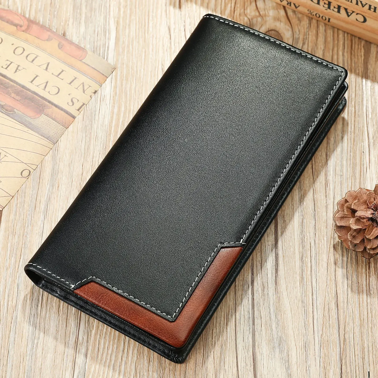 Retro Men's Genuine Leather Wallet Multi-card Slot Long Style Money Clip Cowhide Card Holder