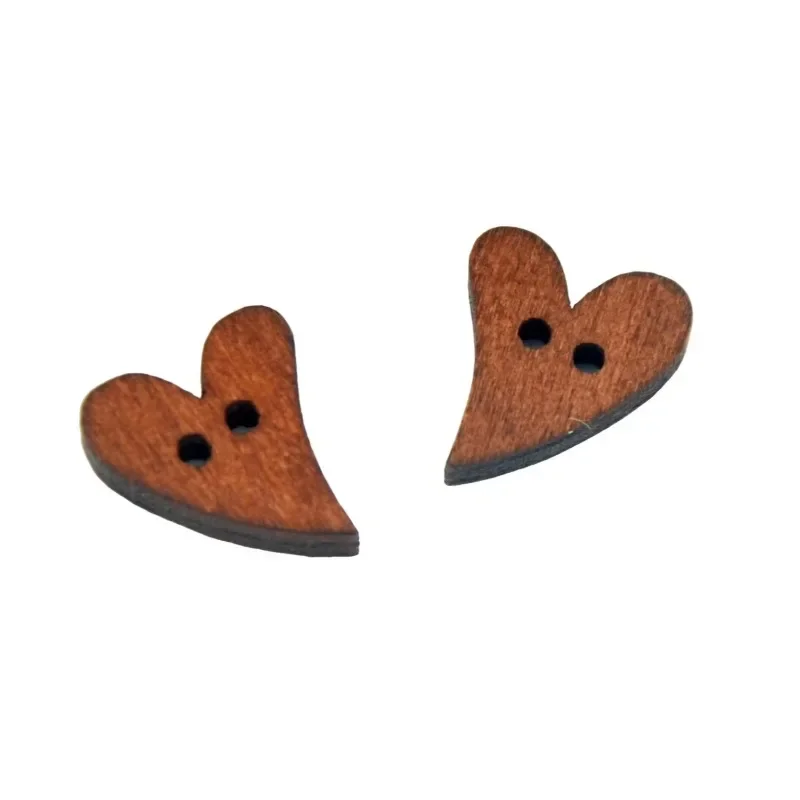 20pcs Love Wooden Buttons Chocolate Color 2 Hole Multilayer Heart Shape Wood Snaps for Scrapbooking Accessories Craft Supplies