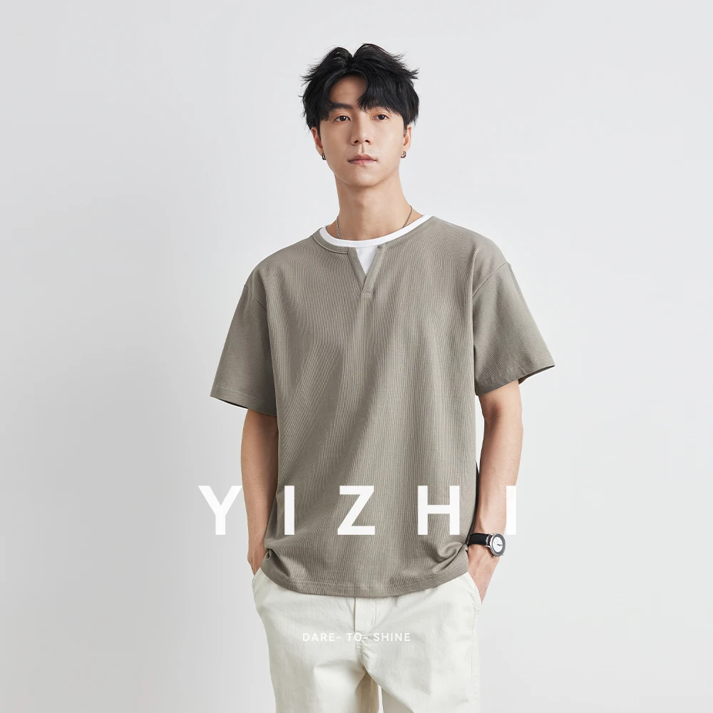 

Men's V-neck Solid Color Short Sleeve T-shirt 2025 Summer New Large Size Thin Fashion Loose Half Sleeve Top Bottoming Shirt
