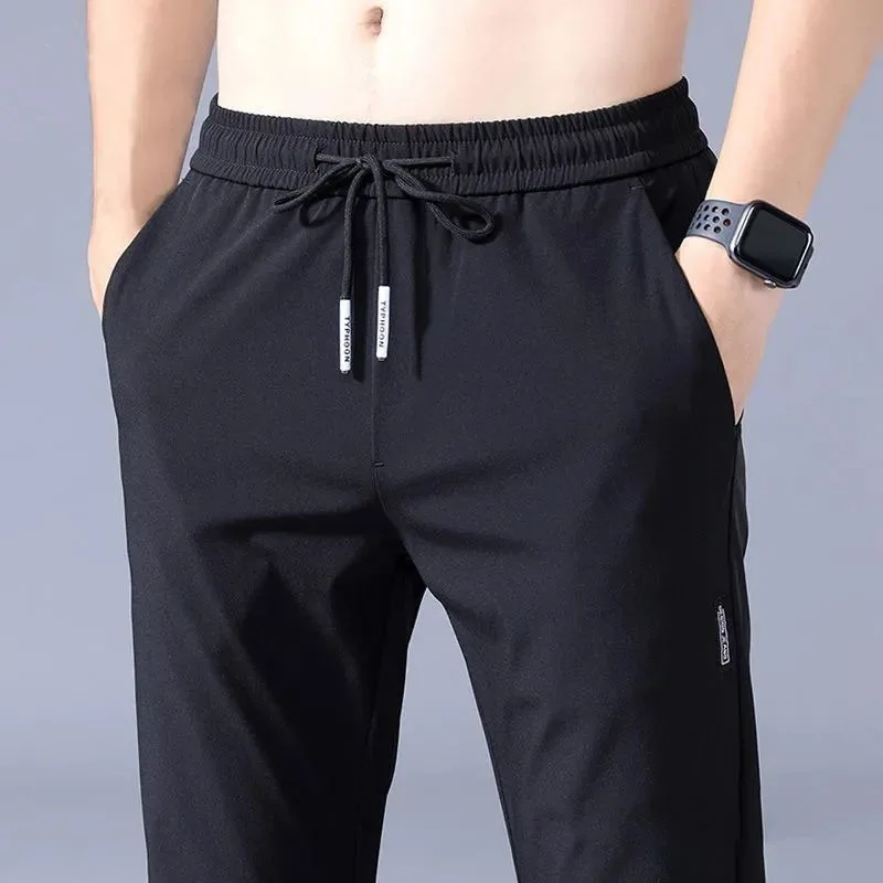 Summer Ice Silk Long Pants for Men Thin Loose Straight Leg Trousers Quick Drying Sports and Casual Pants Men's Long Pants