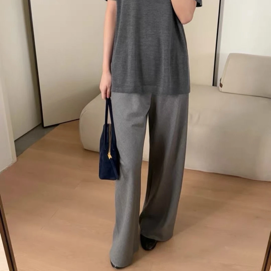 

Новые женские повседневные брюки из натуральной шерсти с эластичным поясом и широкими штанинами, коллекция ранняя весна 2026