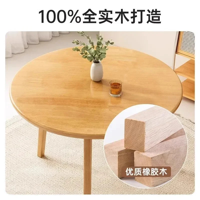 Solid wood round table walnut color household small apartment dining table negotiation table and chairs