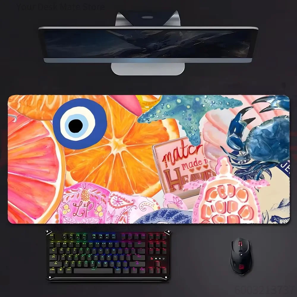 Bright Orange Slice Sea Creature Bohemian Print Mousepad Waterproof Non-Slip Beach Holiday Laptop Desk Accessory