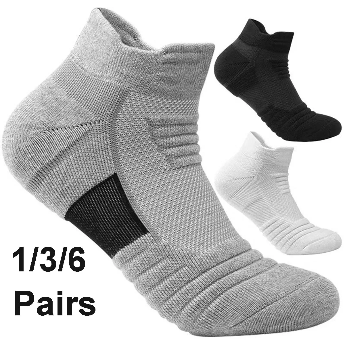 1/3/6 Pairs Men Odor Resistant Knitted Terry Sports Socks Sweat Absorbing Breathable Durable Cushioning Running Basketball Socks
