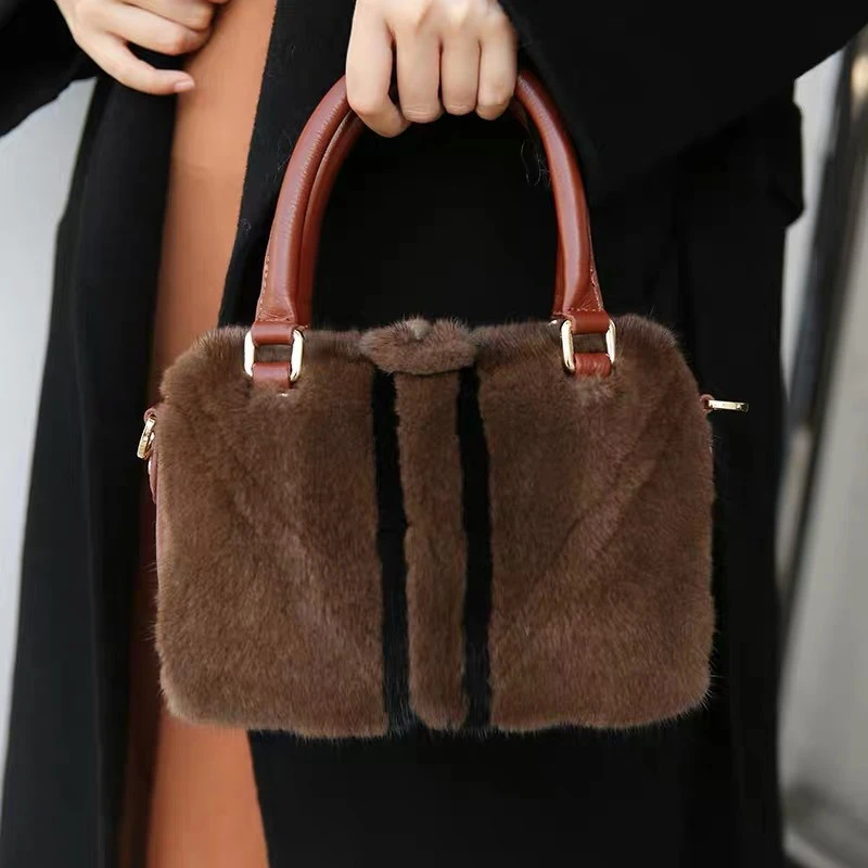 Mode Luxe Damesvacht Handtas Winter Natuurlijke Nertsbont Schoudertas Echte Koeienhuid Handvatten Hoogwaardige Crossbody Tas