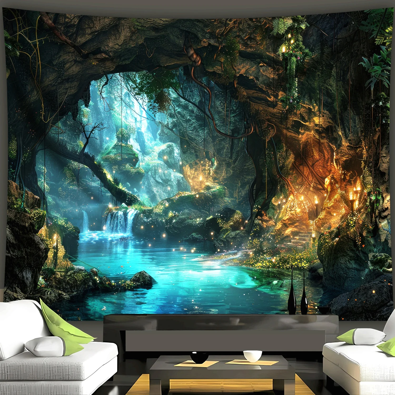 VIKAMA Tapiz con diseño de agujero de árbol de fantasía, tapiz con estampado de paisaje forestal, decoración del hogar de jardín encantado para dormitorio y sala de estar