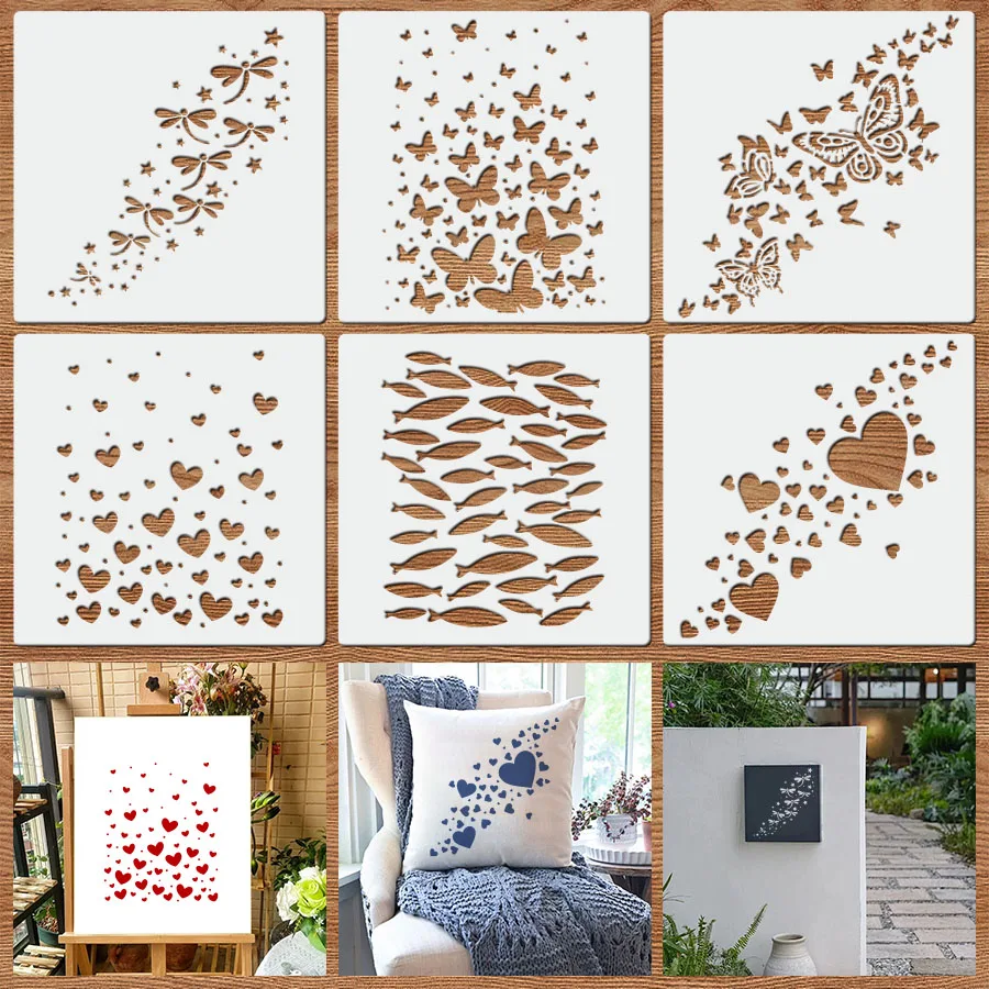 그림용 대형 스텐실 템플릿 6개 - 11.8x11.8인치 DIY 벽, 직물, 카드 장식 도구