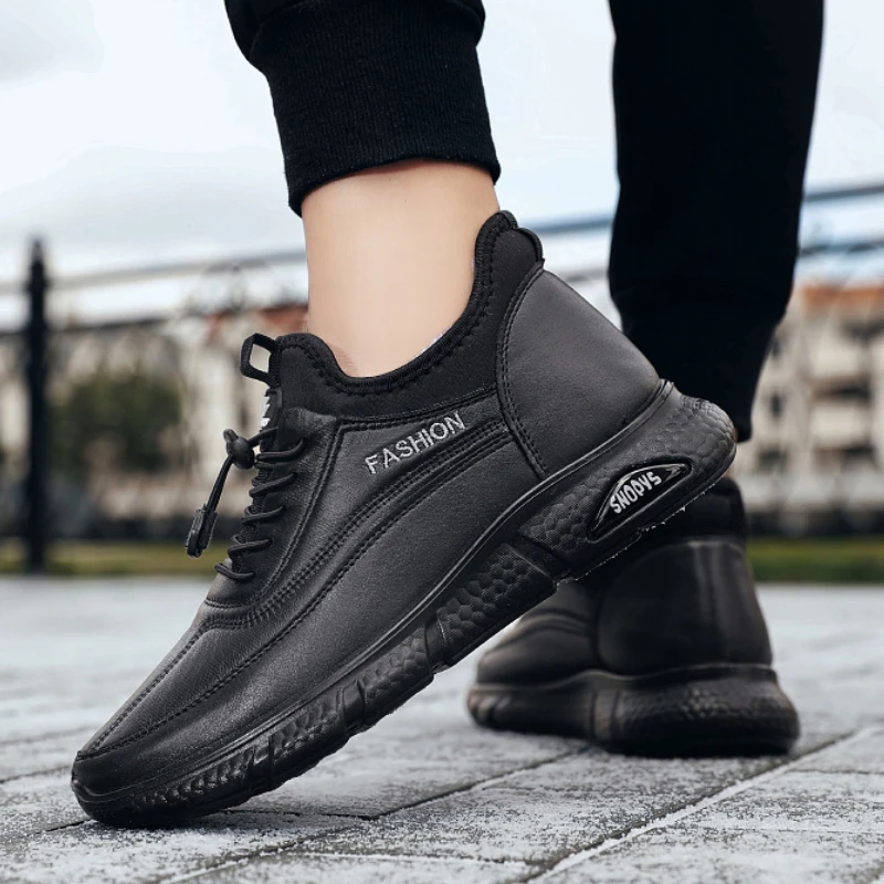 Winter Men’s Warm Snow Boots Fashion Men‘s Cotton Shoes Casual PU Leather Shoes for Men Comfortable Plush Sneakers