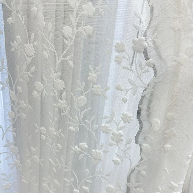 French Romantic Embossed Window Screen Customized Beautiful Bedroom and Living Room American Retro Cherry Gauze Curtain Decor