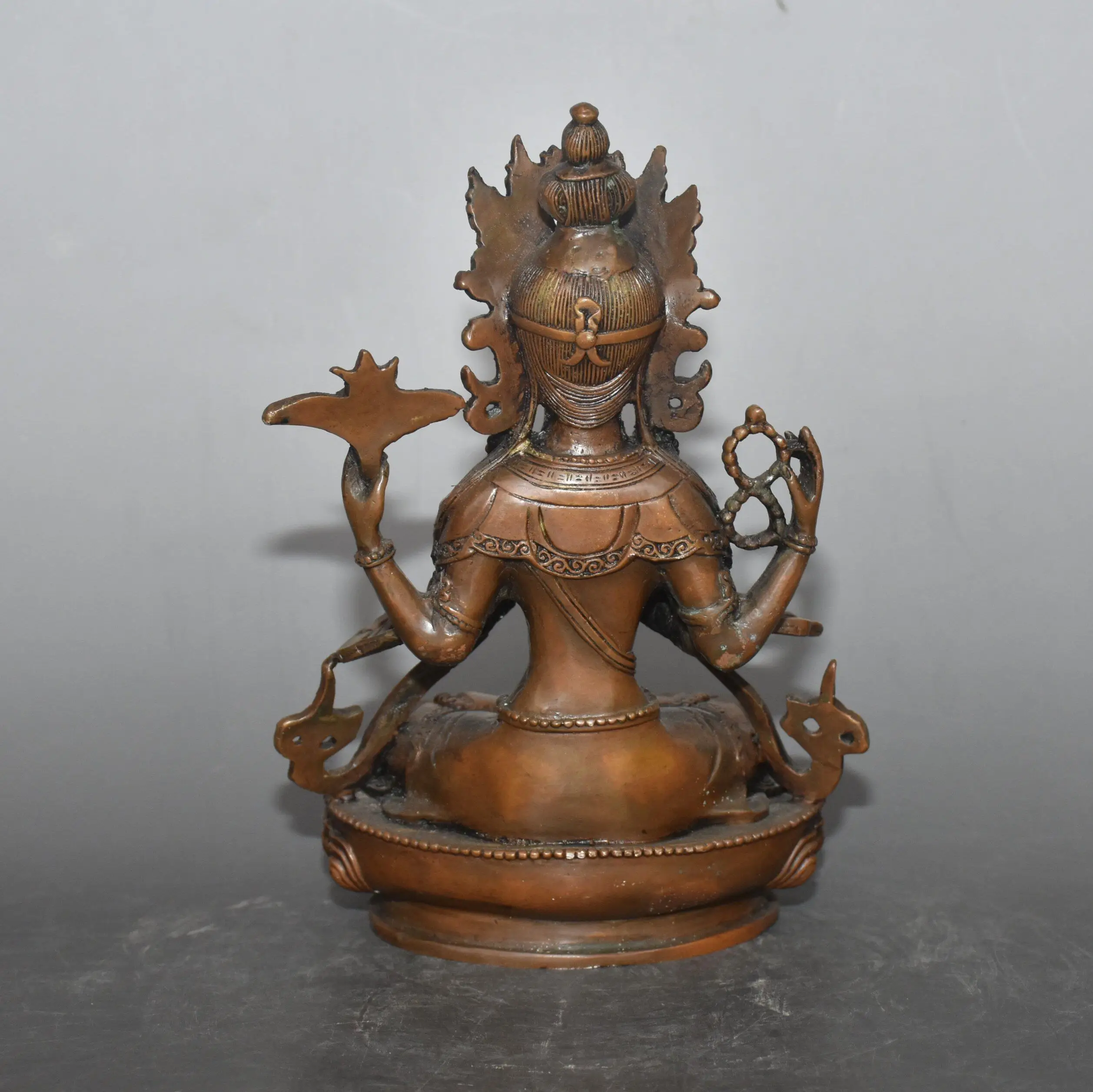Tibetan Pure Copper Copper Four-Arm Guanyin Buddha Decoration Home Decoration Width 15.5cm thick 7.5cm high 20.5cm
