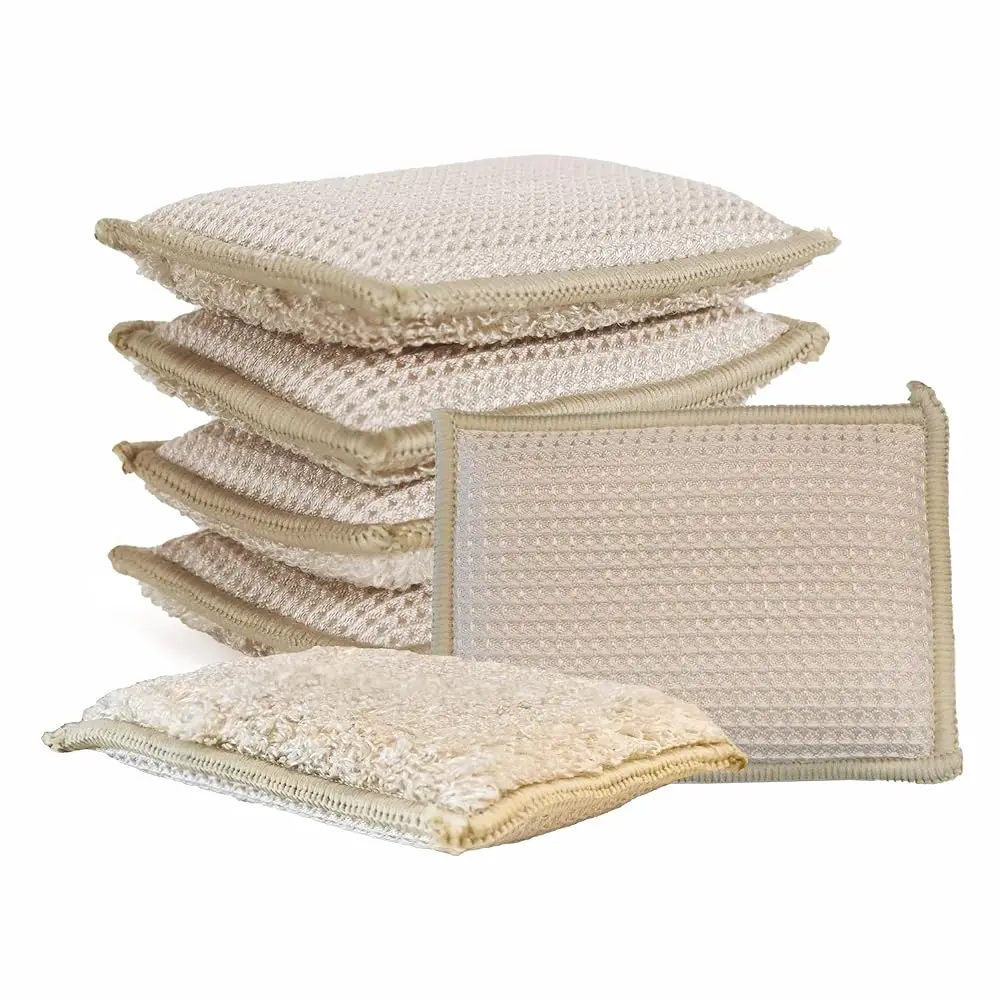 

Бамбуковые кухонные губки для тяжелых работ, натуральные чистящие губки, не царапающие поверхности, для мытья посуды, кастрюль и сковородок - бежевые, 6 штук в упаковке