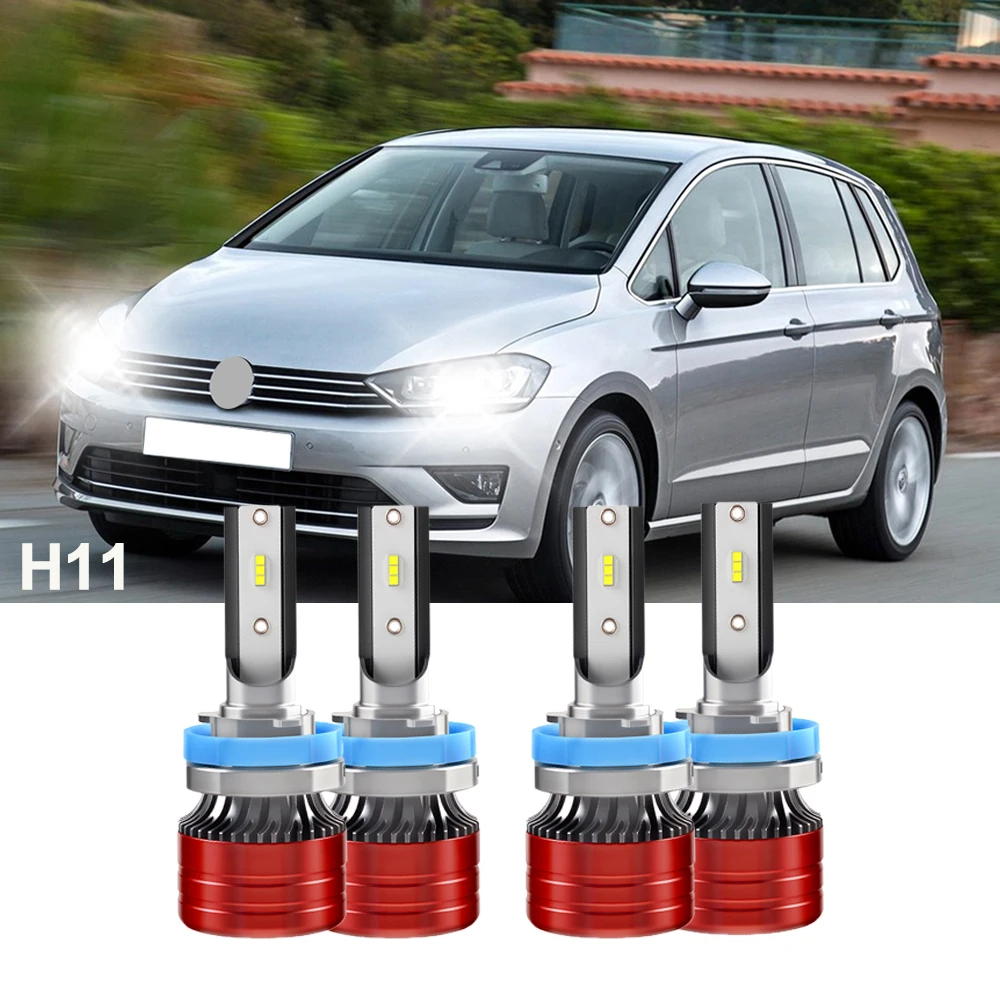 4PCS Car LED Headlight Bulbs 60000LM Brightness 3570 CSP H11 6000k White Internal Driver Replacement Light Bulbs