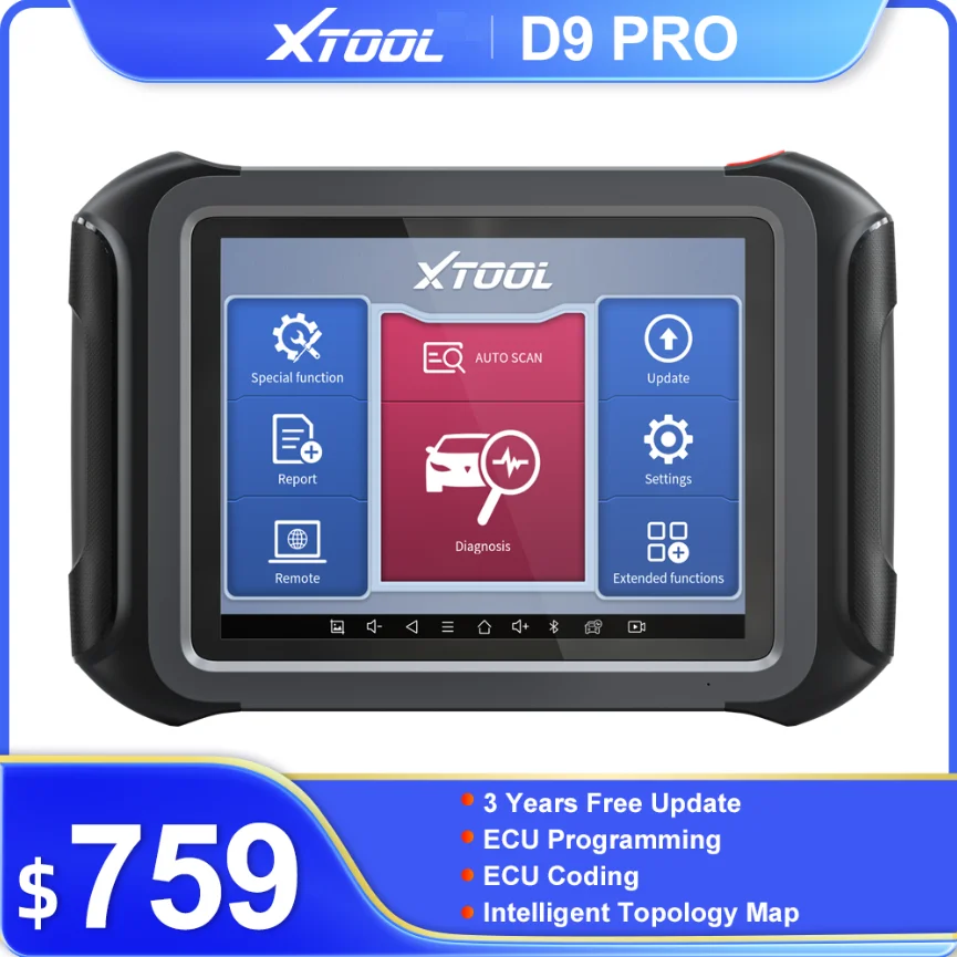 XTOOL D9 D9PRO نظام كامل أداة تشخيص السيارة ECU الترميز البرمجة مفتاح مبرمج ثنائي الاتجاه الماسح الضوئي طوبولوجيا خريطة DOIP