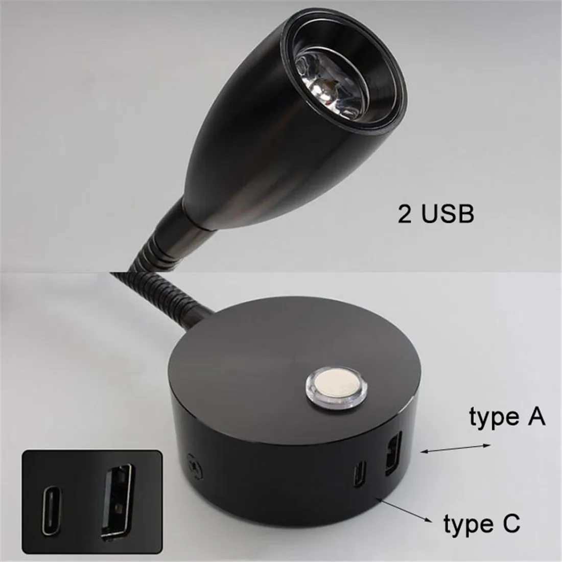 DC12V 24V RV Dimmable Reading Lamp with Type C USB Charger,Touch Switch 2 USB Charging Ports LED Light for Boat Camper Van Trail