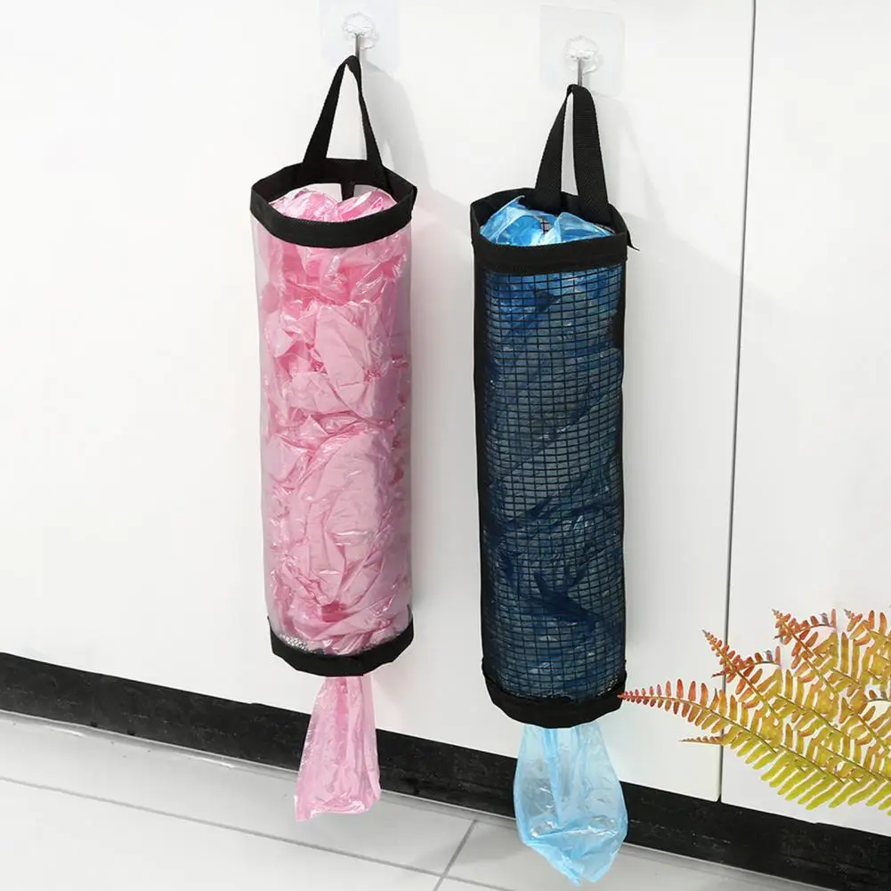 

Garbage Bag Storage Pouch Hollow Mesh Wall Hanging Home Dorm Plastic Bag Holder Grocery Bag Organizer Trash Bags Dispenser