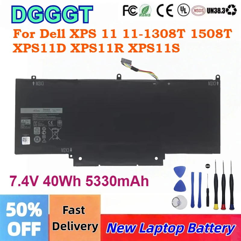 

Replacement Laptop Battery DGGGT GF5CV 7.4V 40Wh 5330mAh Compatible For Dell XPS 11 11-1308T 1508T XPS11D XPS11R XPS11S Notebook