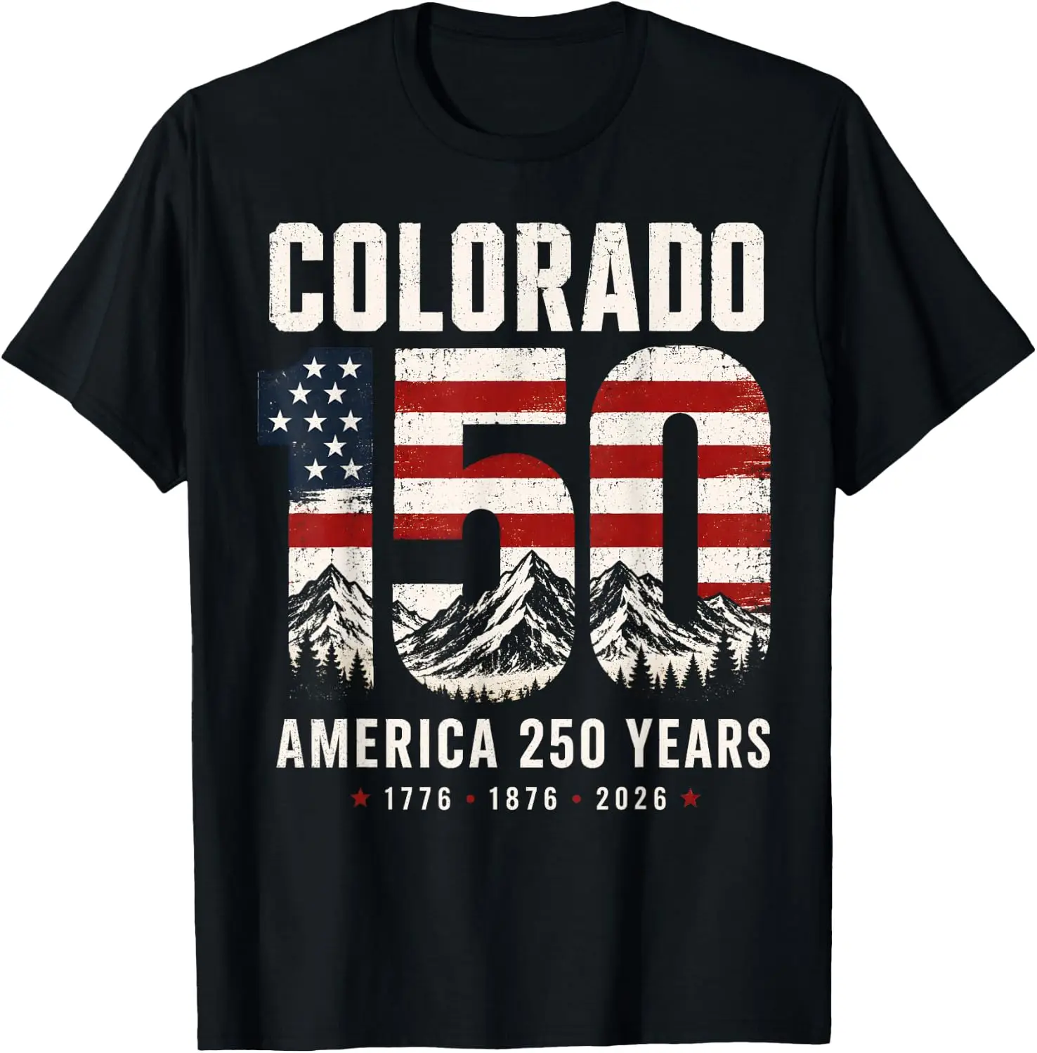 Retro Colorado 150 Years American Flag 4Th Of July America T-Shirt 100% Cotton Trendy Y2K Short-Sleeve Tee-Soft, Quick-Drying,