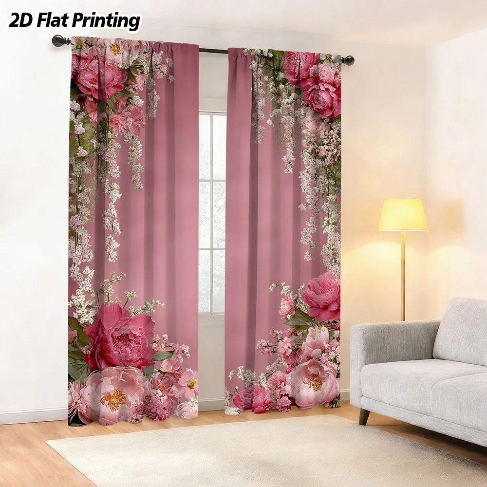 Elegant Floral Pink Printed Curtains for Living Room Window Drapes Cottage Style Romantic Luxury Curtain Decoration
