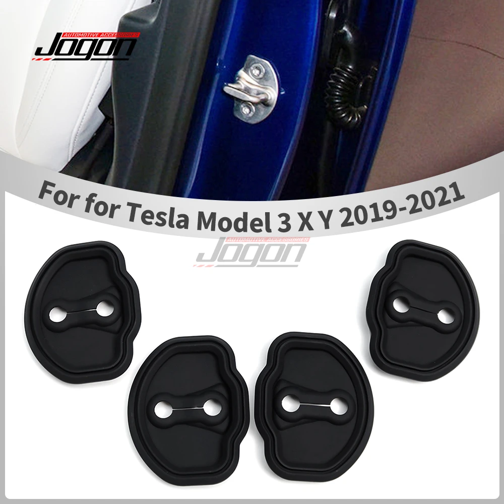

For Tesla Model 3 / Model Y 2019-2021 Rubber Car Door Lock Protector Door Lock Buckle Anti-collision Cover Trim Car Accessories