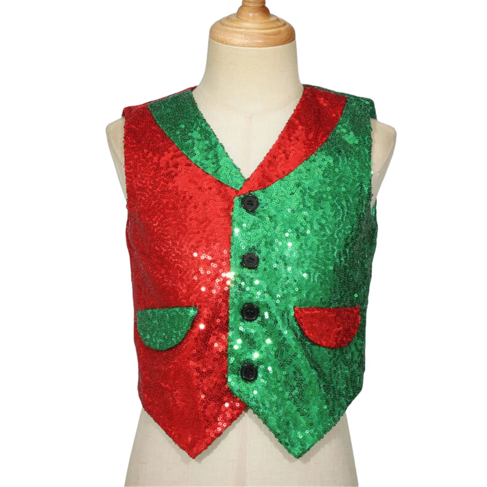 

Christmas Cosplay Costume Sequin Vest Double Color Block Vest Stage Performance