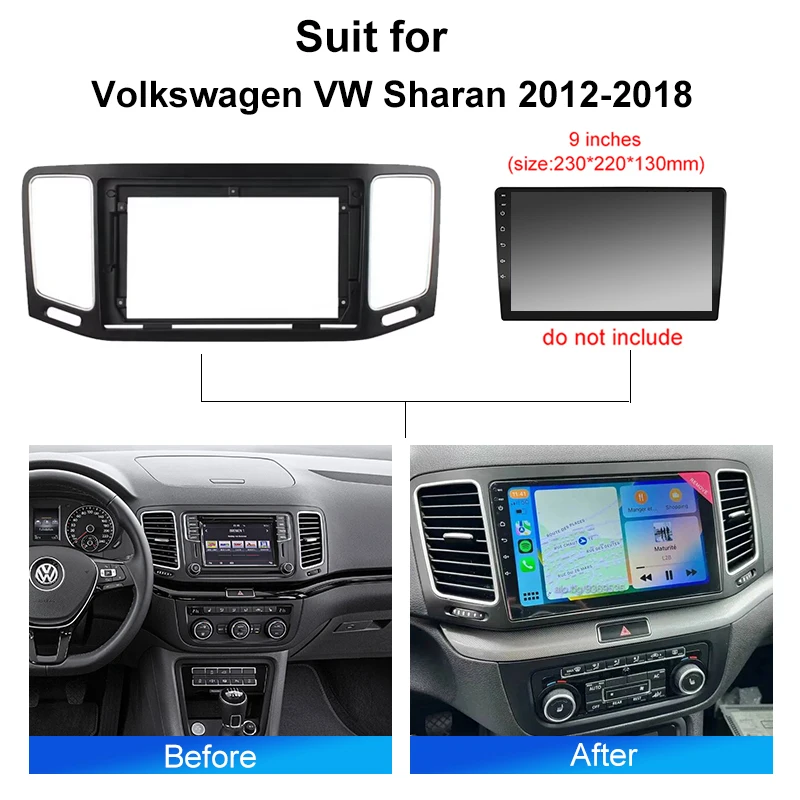 Car Android Radio Frame Fascia For Volkswagen VW Sharan 2012-2018 2Din DVD GPS Stereo Audio Face Panel Harness Power Cable