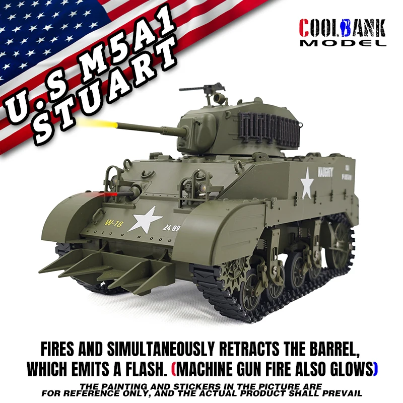 Coolbank RC Tank 1/16 USA Stuart M5A1 Isoscale simulation model Open the cannon barrel retractable Tank Toys