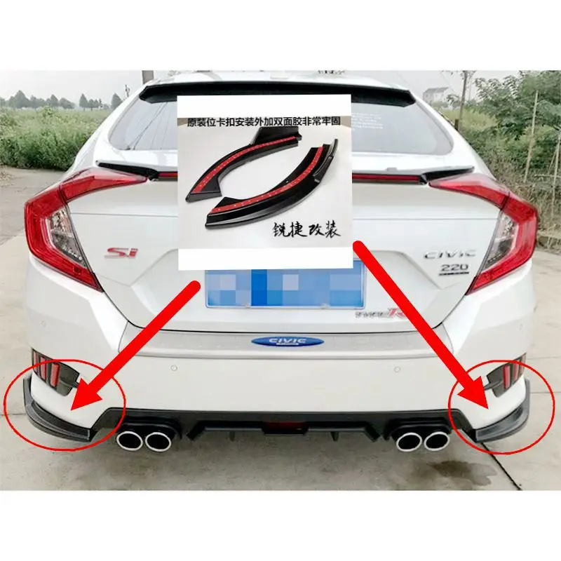 

1 Pair Rear Bumper Lower Side Splitters Apron Valance For Honda For Civic 2016 2017 2018