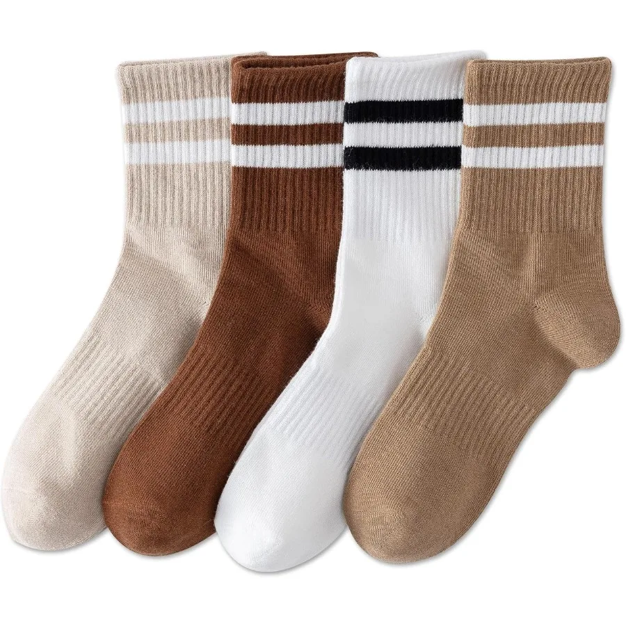 

Womens Striped Crew Socks Cotton Cozy Casual Socks for Women 4 Pairs Size 510 Perfect for Everyday Wear Comfortable and Breatha