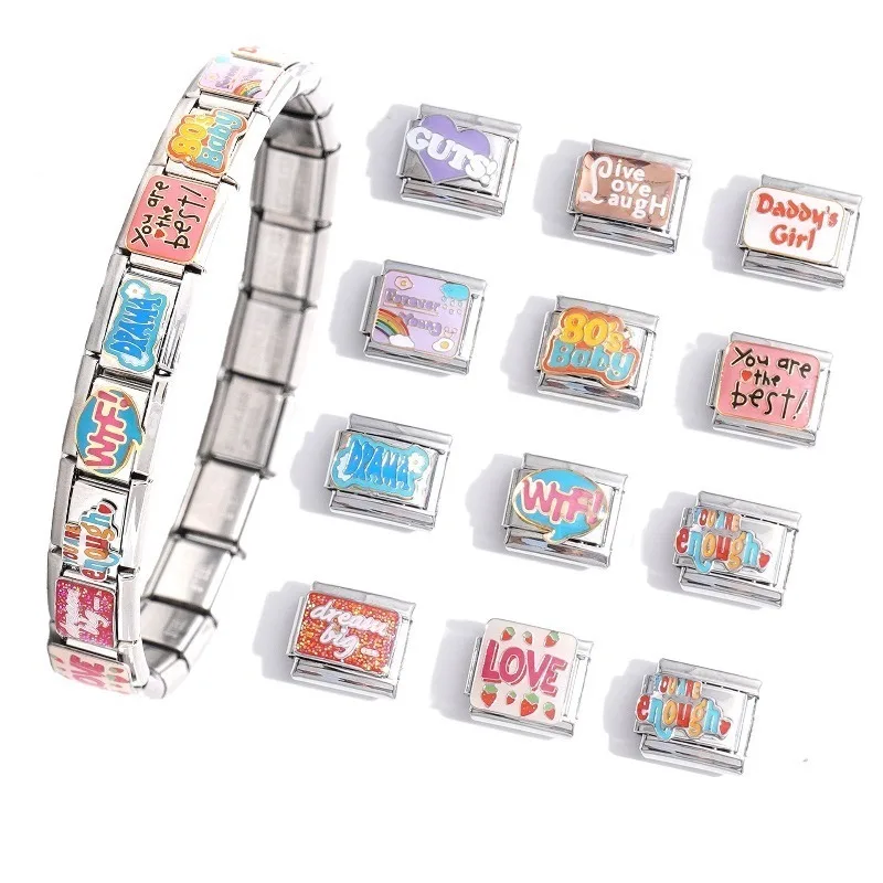 New Italian Stainless Steel Modular Charm Color-Retaining Elastic Jewelry DIY Unisex Bracelet Clasp Set Accessories