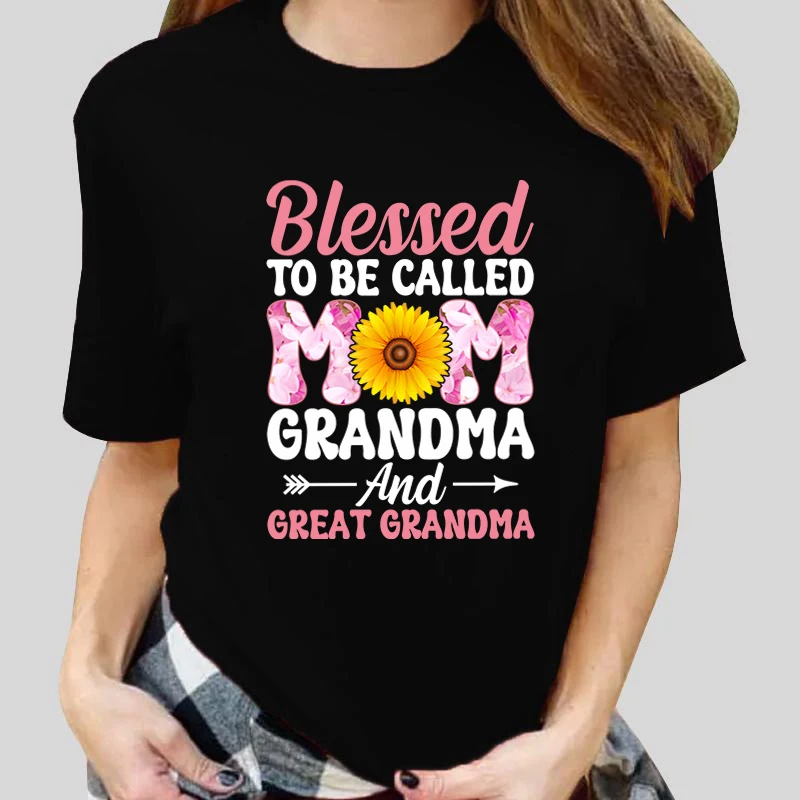 New Blessed to Be Called Mom Grandma and Great Grandma Print T Shirt Casual Short Sleeve Women Mother's Day Shirts