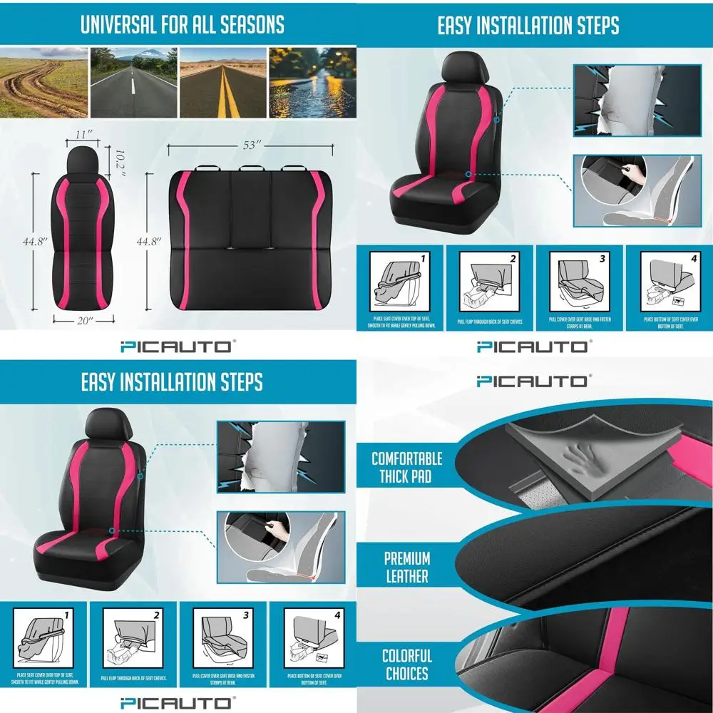 

Черные и ярко-розовые водонепроницаемые чехлы премиум-класса для автомобильных сидений, полный комплект для передних и задних сидений, совместимые с подушками безопасности