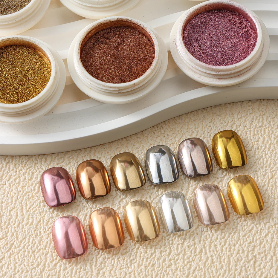 6pcs Champange Gold Silver Mirror Powder Nail Art Glitter Rose Gold UV Gel Polish Chrome Dust Metallic Effect Pigment Decoration