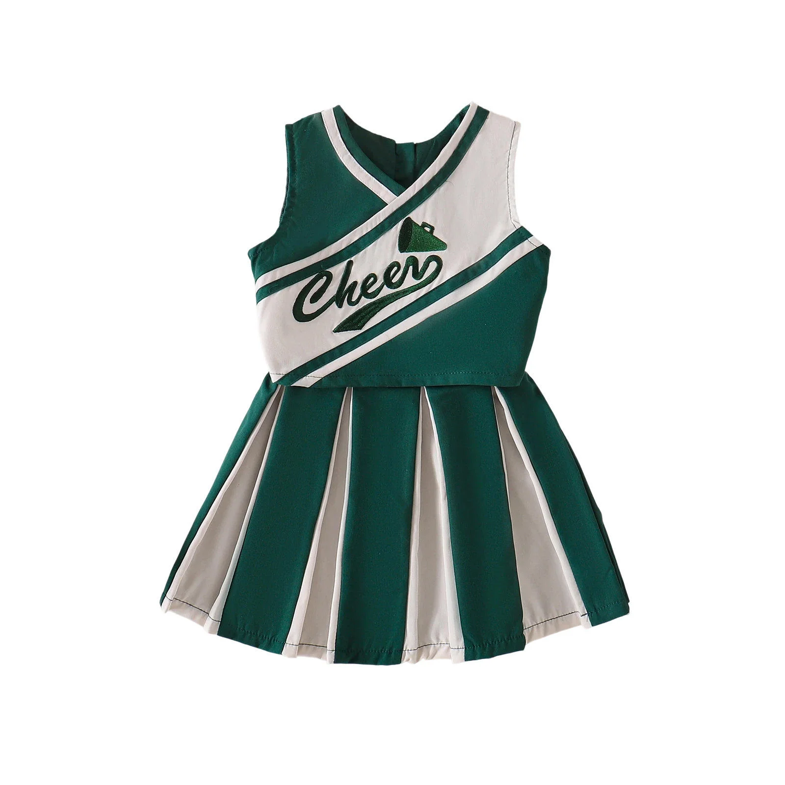 Ready To Ship Boutique Cheer Leading Clothes Set Summer Children Outfits Embroidered Sleeveless Top Skirt Girls Clothes Sets